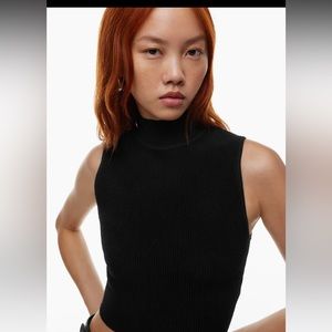 Aritzia Babaton Sculpt Knit Mockneck Ribbed Top - Black (XS)